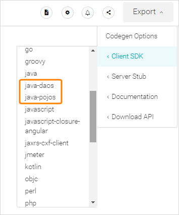Custom codegen templates in the Export menu