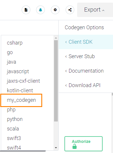 Custom codegen templates in the Export menu