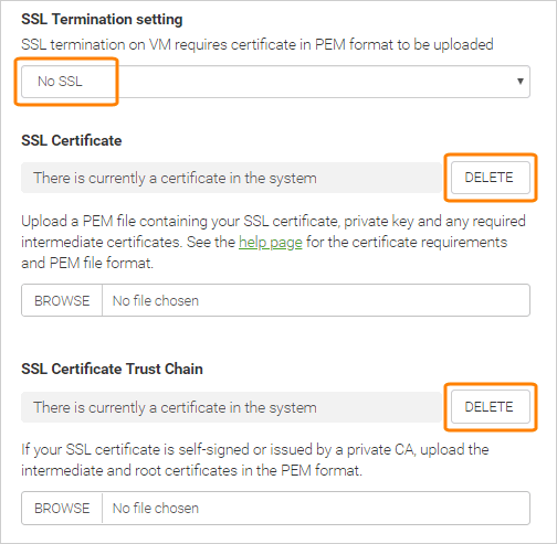 Deleting an SSL certificate Deleting an SSL certificate